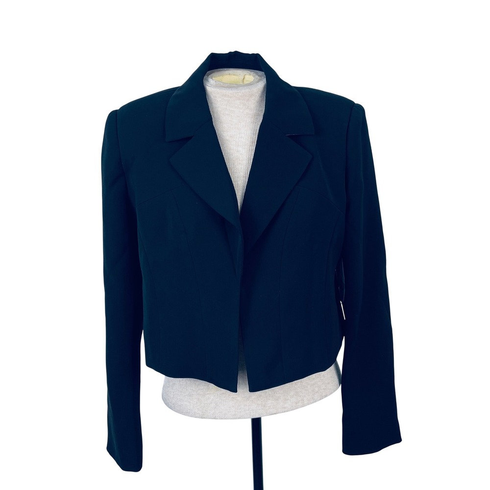 Dee Ocleppo Womens Black Cropped Blazer Jacket Faux Leather Trim Size 8